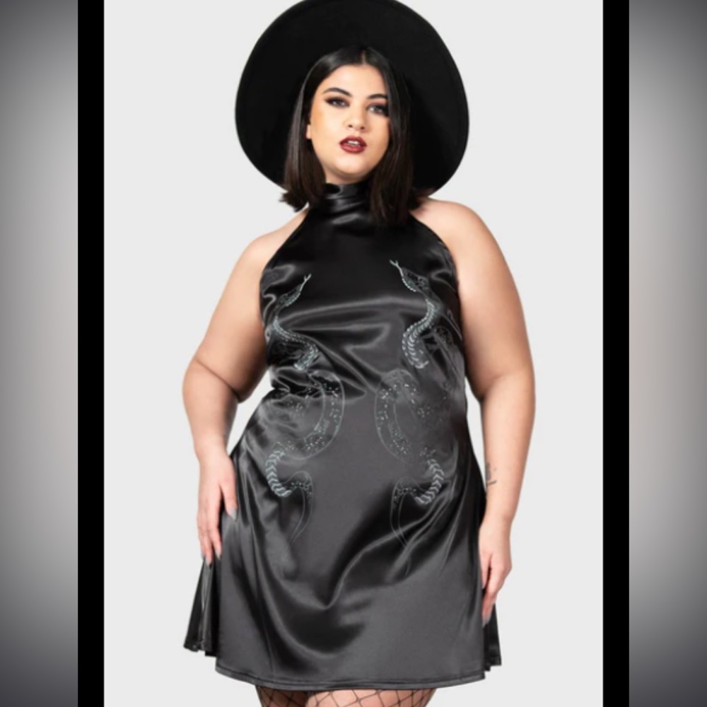 Killstar snake stretch satin dress. Medusa's lair mini dress.